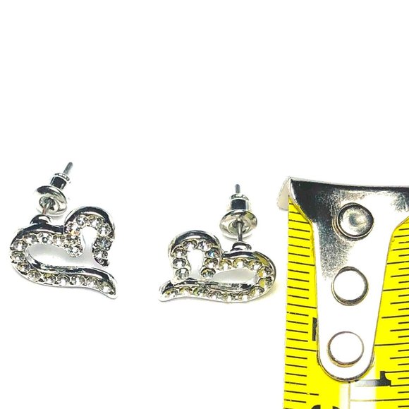 New! Rhinestones Heart Stud Earrings Silver - Picture 9 of 9